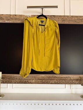 Long-Sleeve Ruffle Tie-Neck Blouse - Mustard
